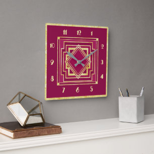 Deep Rosa und Blassgoldfarben Kunst, Dichtung und Quadratische Wanduhr