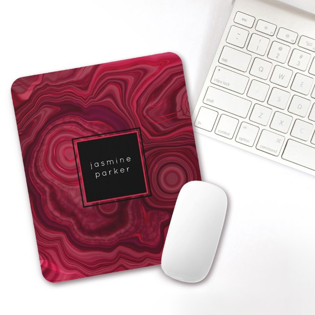 Deep Rose Abstract Agate Marbled Pattern with Name Mousepad (Von Creator hochgeladen)