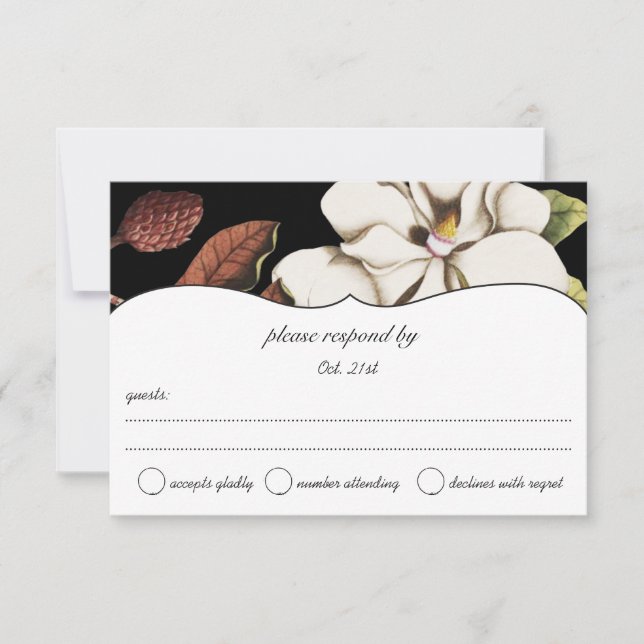 Deep Rose Magnolia Wedding RSVP (Vorderseite)