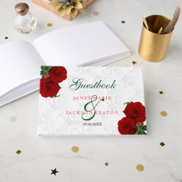 Deep Rote Rose Floral Wedding - Gästebuch