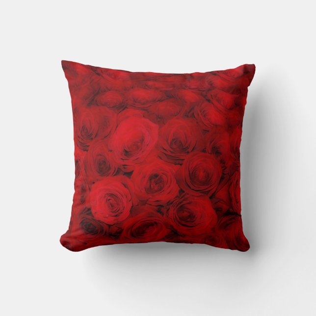 Deep Rote Rosen Art Throw Kissen (Vorderseite)
