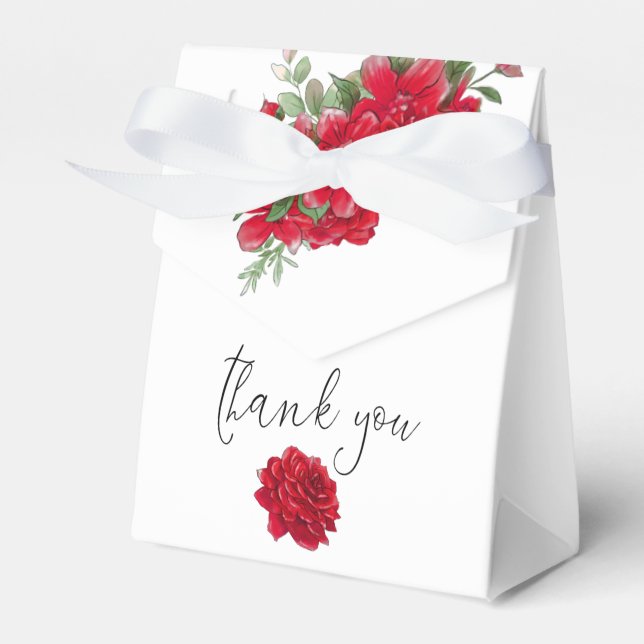 Deep Rote Rosen Florals Namen Datum Weiß Geschenkschachtel (Vorderseite)