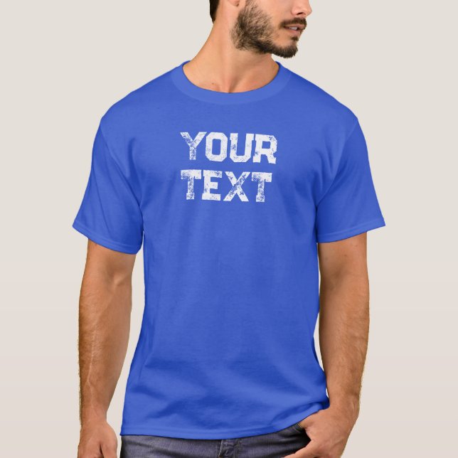 Deep Royal Blue Custom Distressed Text Mens T-Shirt (Vorderseite)