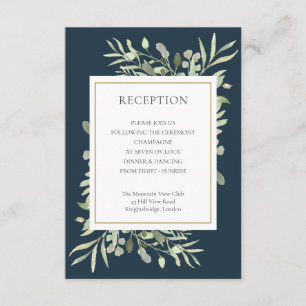 Deep Sea Blue Gold Greenery Wedding Guest Begleitkarte
