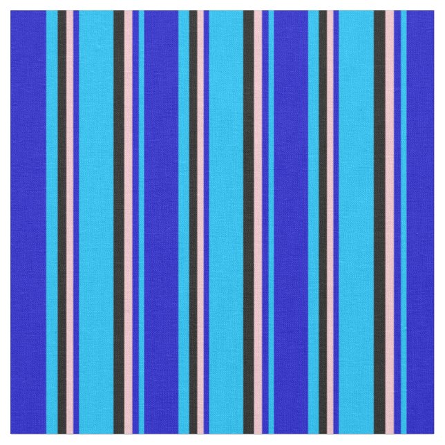 Deep Sky Blau, Blau, Rosa und Schwarz farbig Stoff (Nahaufnahme)