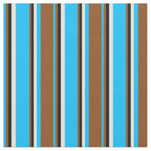 Deep Sky Blue, Brown, Black und Beige Muster Stoff