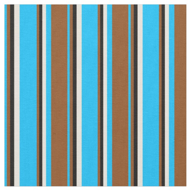 Deep Sky Blue, Brown, Black und Beige Muster Stoff (Nahaufnahme)