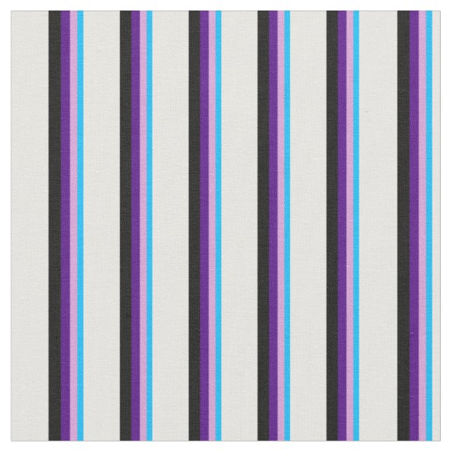 Deep Sky Blue, Plum, Indigo, Black & White Lines Stoff (Nahaufnahme)
