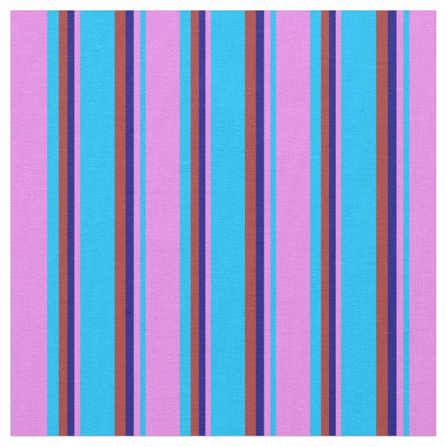 Deep Sky Blue, Violet, Blue & Brown Lined Pattern Stoff (Nahaufnahme)