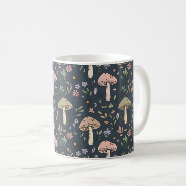 Deep Slate Blue Moody Mushroom All Over Print Kaffeetasse (VorderseiteRechts)