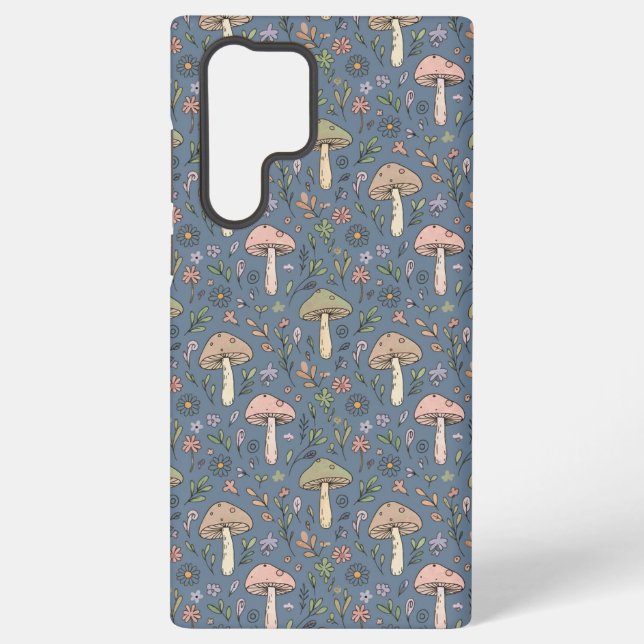 Deep Slate Gray Fungi Seamless Pattern Dark Academ Samsung Galaxy Hülle (Rückseite)