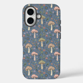 Deep Slate Gray Fungi Seamless Pattern Gothic iPhone 16 Hülle