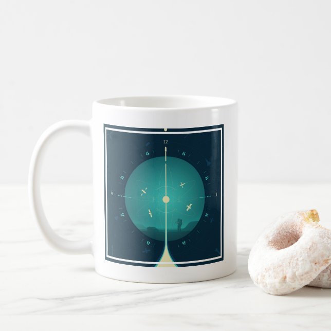 Deep Space Atomic Clock Poster, Blue Version. Kaffeetasse (Mit Donut)