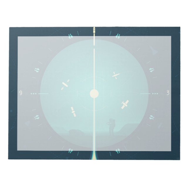 Deep Space Atomic Clock Poster, Blue Version. Notizblock (Vorderseite)