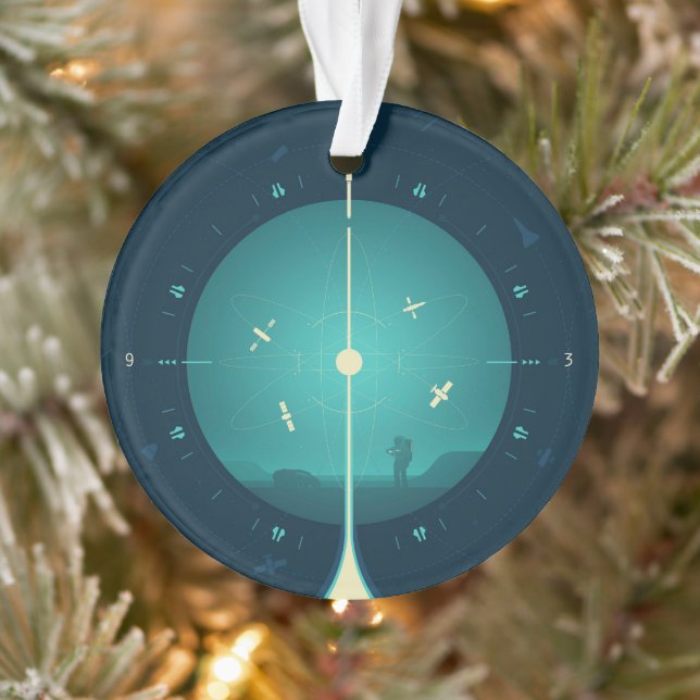 Deep Space Atomic Clock Poster, Blue Version. Ornament (Baum)