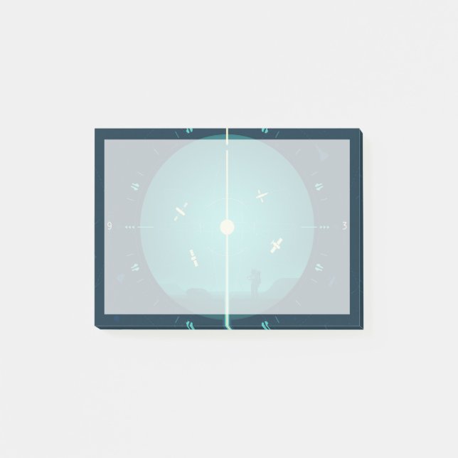 Deep Space Atomic Clock Poster, Blue Version. Post-it Klebezettel (Vorderseite)