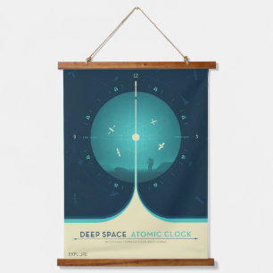 Deep Space Atomic Clock Poster, Blue Version. Wandteppich Mit Holzrahmen