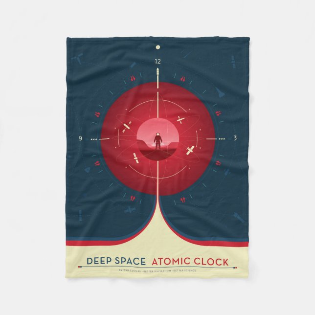 Deep Space Atomic Clock Poster, Red Version. Fleecedecke (Vorderseite)