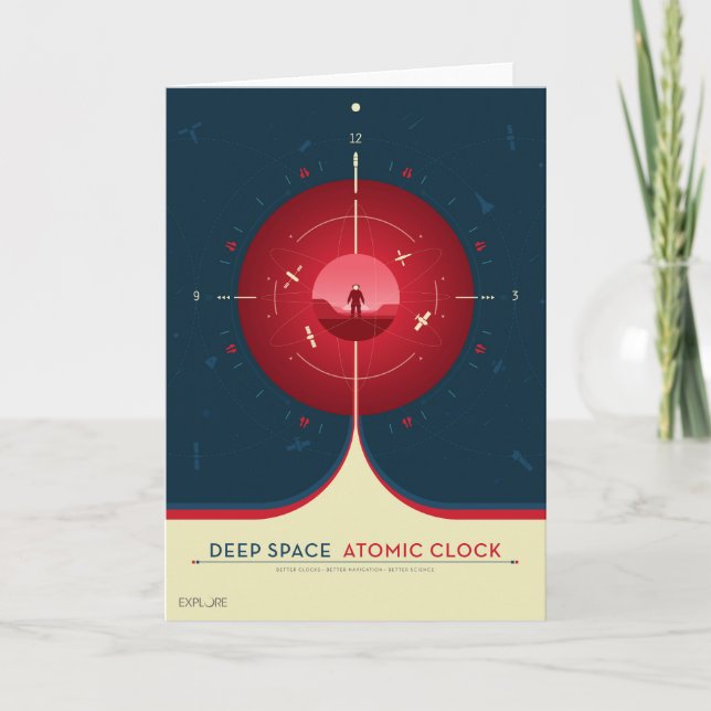 Deep Space Atomic Clock Poster, Red Version. Karte (Vorderseite)