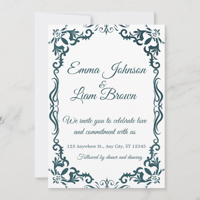 Deep Teal Blue Talavera Mexican Wedding Invitation (Devant)