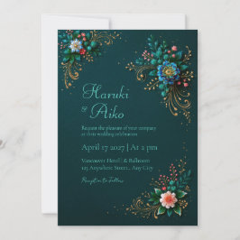Deep Teal Jewel Floral Wedding Einladung