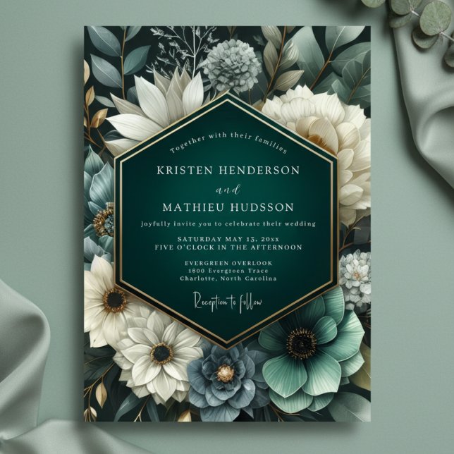 Deep Teal Lush Bloom Wedding Einladung (Von Creator hochgeladen)