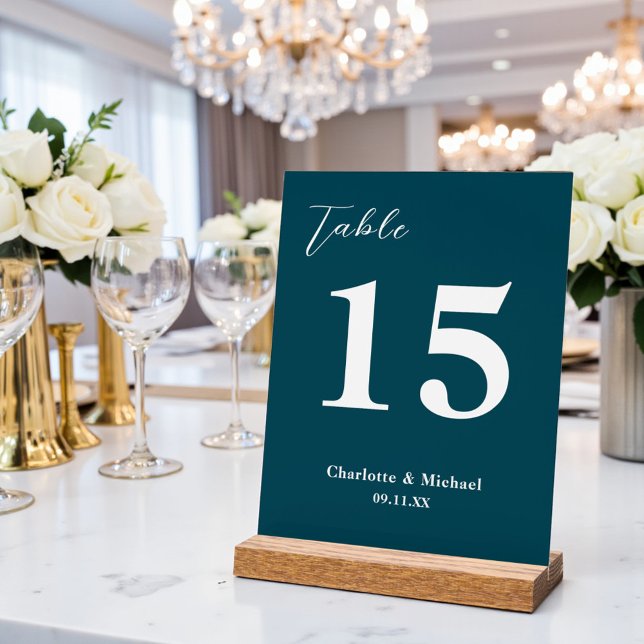 Deep Teal Minimalist Wedding Table Number (Créateur téléchargé)