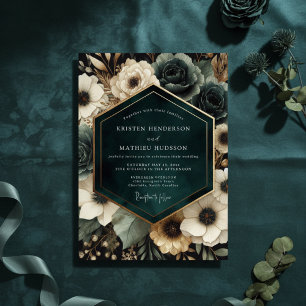 Deep Teal Moody Bloom Hochzeit Einladung