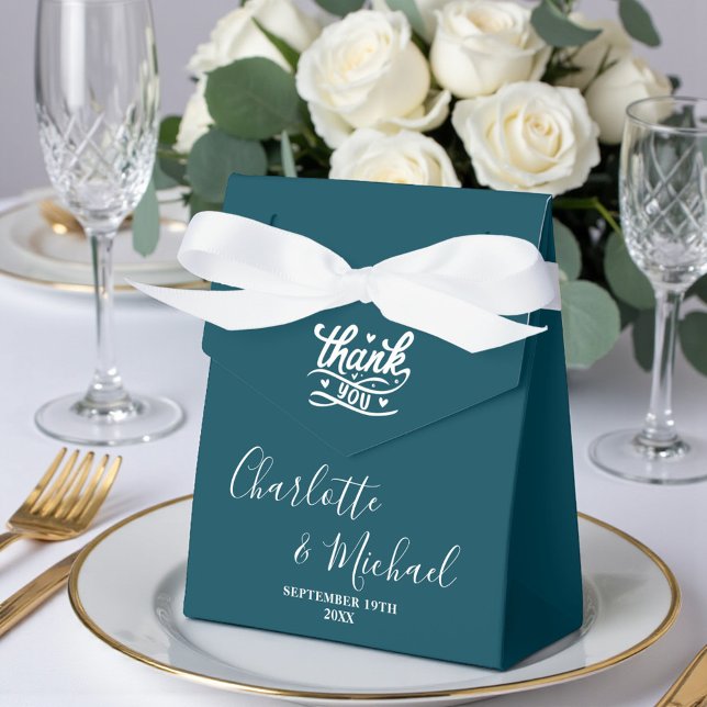 Deep Teal Script Minimalist Wedding Geschenkschachtel (Von Creator hochgeladen)