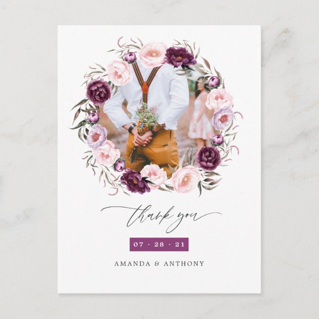 Deep Velvet & Blush Pink Blumenzwiebeln Vielen Dan Postkarte (Vorderseite)