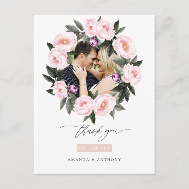 Deep Velvet & Blush Pink Blumenzwiebeln Vielen Dan Postkarte (Vorderseite)