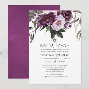 Deep Velvet Floral Bat Mitzvah Einladung