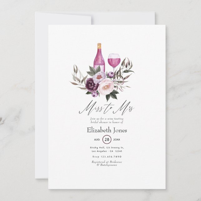 Deep Velvet Floral Brautparty zum Thema Wein Einladung (Vorderseite)