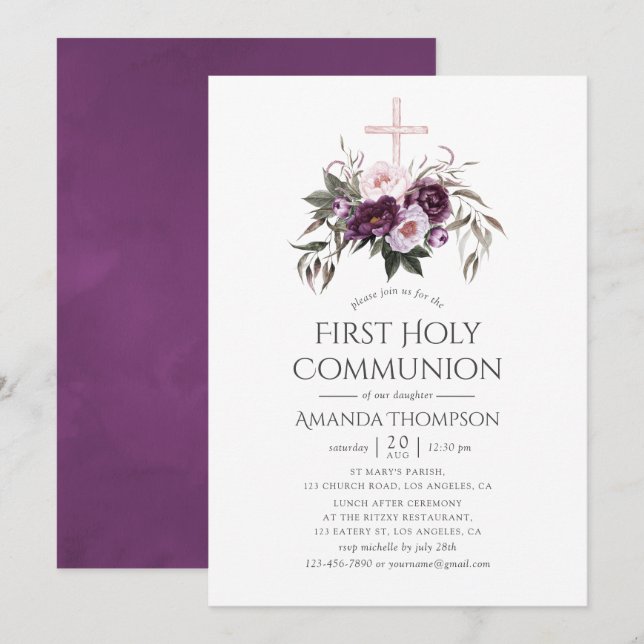 Deep Velvet Floral First Heilige Kommune Einladung (Vorne/Hinten)