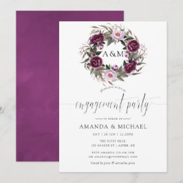 Deep Velvet Floral Monogram Engagement Party Einladung