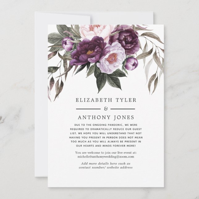 Deep Velvet Floral Wedding Reduced Guest List Ankündigung (Vorderseite)