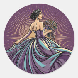Deep Violet Rhapsody Tiara & Bouquet Quinceañera Runder Aufkleber