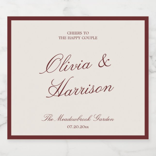 Deep Wine Classic Calligraphy Wedding (Einzelnes Label)