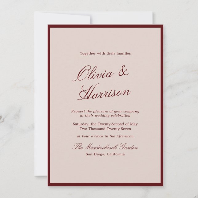 Deep Wine Old Money Calligraphy Wedding Invitation (Devant)