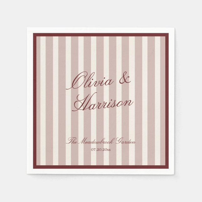 Deep Wine Old Money Striped Wedding Napkins Serviette (Vorderseite)
