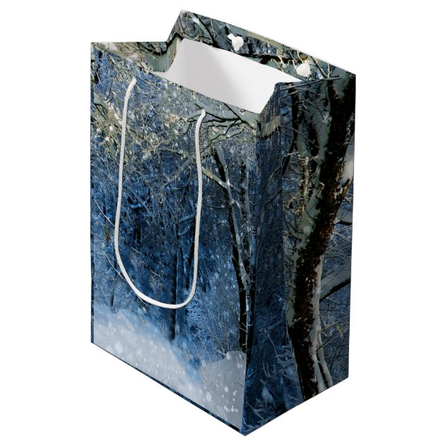 Deep Woods Winter Wonderland Magische Geschenktasc Mittlere Geschenktüte (Vorderseite Schrägansicht)