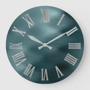 DeepTeal silbernes Grau minimales metallisches Große Wanduhr