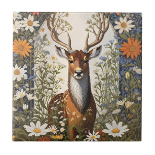 Deer Amid Daisy Blume Fliese