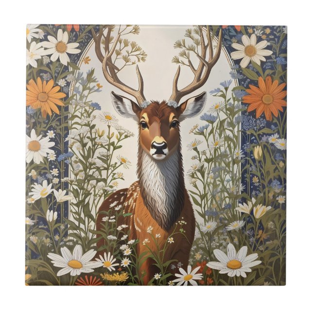 Deer Amid Daisy Blume Fliese (Vorderseite)
