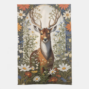 Deer Amid Daisy Blume Geschirrtuch