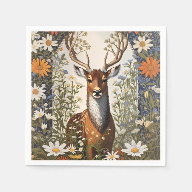 Deer Amid Daisy Blume Serviette (Vorderseite)
