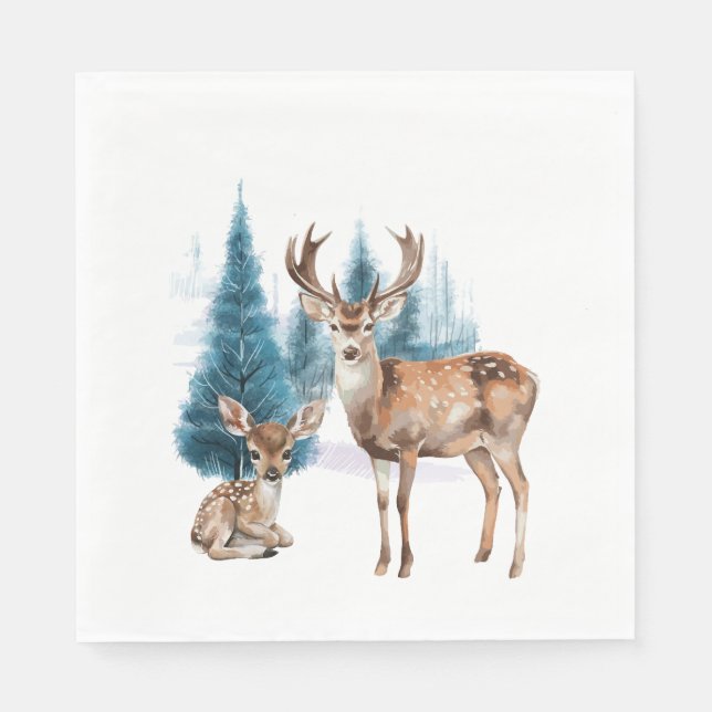 Deer and doe with snowy pine tree serviette (Vorderseite)
