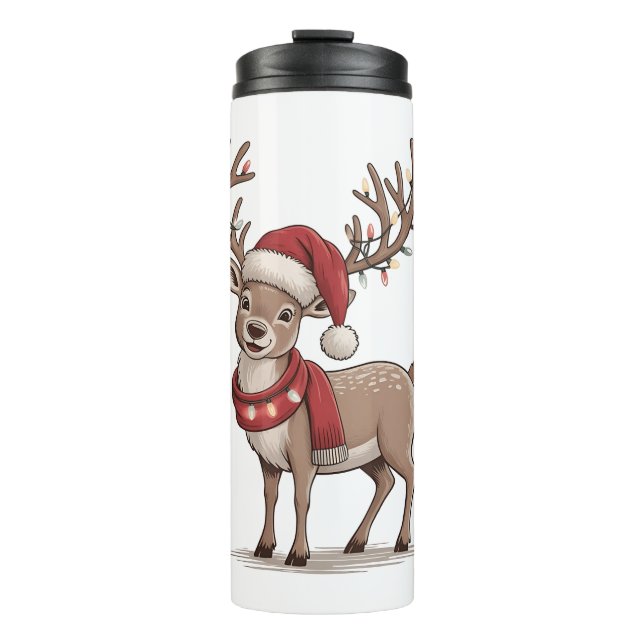 Deer Animal Christmas Deer Santa Hat Xmas  Thermosbecher (Vorderseite)
