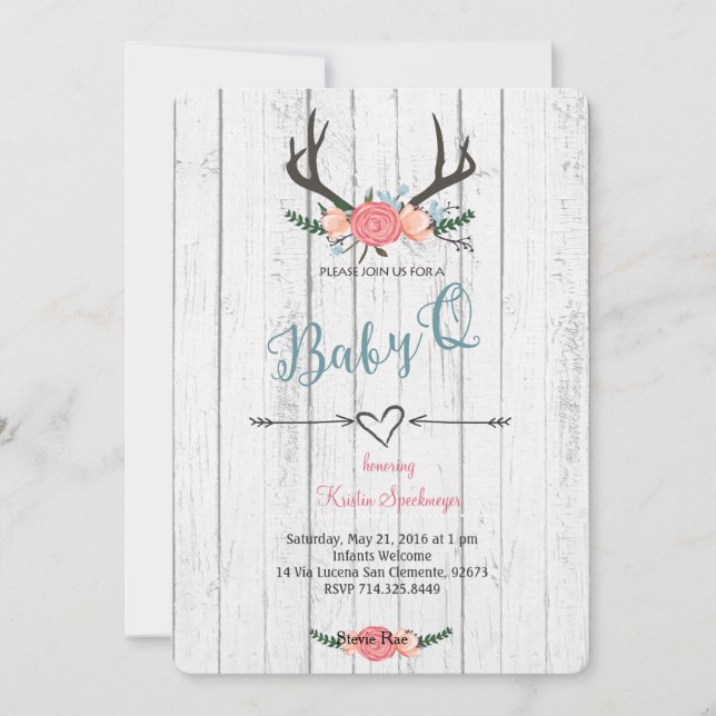 Deer Antler Baby Q Douche invitation (Devant)