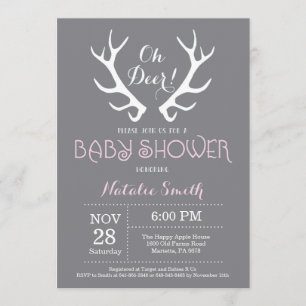 Deer Antler Baby Shower Einladung Grau und Rosa